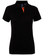 Women's contrast polo — Black/Orange