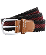 Two-colour stripe braid stretch belt — Black/Burgundy