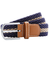 Two-colour stripe braid stretch belt — Navy/Khaki