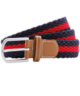 Two-colour stripe braid stretch belt — Navy/Red