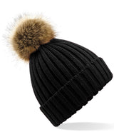 Fur pop pom chunky beanie — Black