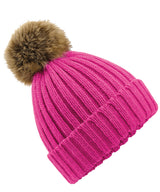 Fur pop pom chunky beanie — Fuchsia