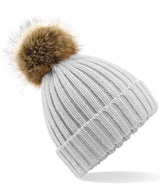 Fur pop pom chunky beanie — Light Grey