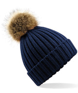 Fur pop pom chunky beanie — Navy