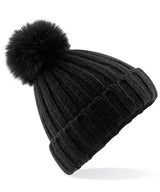 Verbier fur pop pom chunky beanie — Black