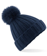 Verbier fur pop pom chunky beanie — Navy