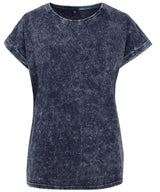 Women's acid washed extended shoulder tee — Indigo/White