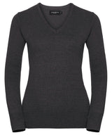 Women's v-neck knitted sweater — Charcoal Marl