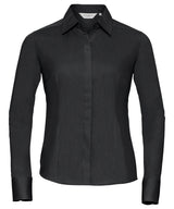 Women's long sleeve polycotton easycare fitted poplin shirt — Black