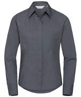 Women's long sleeve polycotton easycare fitted poplin shirt — Convoy Grey