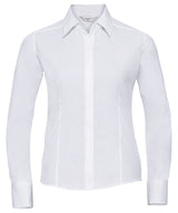Women's long sleeve polycotton easycare fitted poplin shirt — White