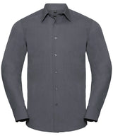 Long sleeve polycotton easycare fitted poplin shirt — Convoy Grey