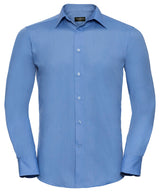 Long sleeve polycotton easycare fitted poplin shirt — Corporate Blue