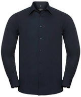 Long sleeve polycotton easycare fitted poplin shirt — French Navy