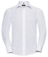 Long sleeve polycotton easycare fitted poplin shirt — White