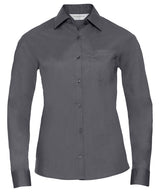 Women's long sleeve polycotton easycare poplin shirt — Convoy Grey