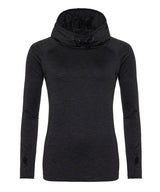 Women's cool cowl neck top — Black Slate Melange
