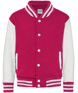 Kids varsity jacket — Hot Pink/White