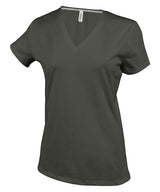 Ladies' short-sleeved V-neck T-shirt — Khaki