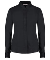 Women's mandarin collar shirt long-sleeved (tailored fit) — Black
