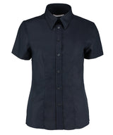 Women's workplace Oxford blouse short-sleeved (tailored fit) — French Navy