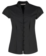 Women's continental blouse mandarin collar cap sleeve (tailored fit) — Black