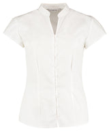 Women's continental blouse mandarin collar cap sleeve (tailored fit) — White