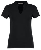 Women's corporate short-sleeved top v-neck mandarin collar (regular fit) — Black