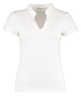 Women's corporate short-sleeved top v-neck mandarin collar (regular fit) — White