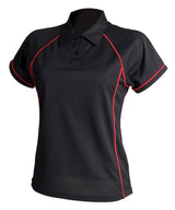 Women's piped performance polo — Black/Red