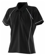Women's piped performance polo — Black/White