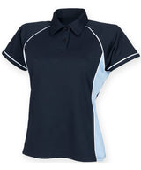 Women's piped performance polo — Navy/Sky/White