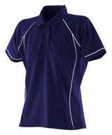 Women's piped performance polo — Navy/White