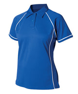Women's piped performance polo — Royal/White