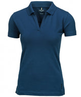 Women’s Harvard v-neck – stretch deluxe polo — Indigo Blue