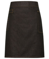 Division waxed-look denim waist apron — Black/Tan Denim