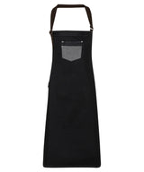 Division waxed-look denim bib apron with faux leather — Black Denim