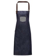Division waxed-look denim bib apron with faux leather — Indigo Denim