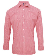 Microcheck (Gingham) long sleeve cotton shirt — Red/White