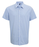 Microcheck (Gingham) short sleeve cotton shirt — Light Blue/White