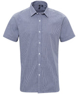 Microcheck (Gingham) short sleeve cotton shirt — Navy/White
