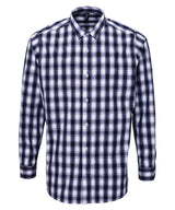 Mulligan check cotton long sleeve shirt — White/Navy