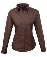 Women's poplin long sleeve blouse — Brown