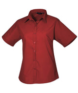 Women's short sleeve poplin blouse — Burgundy*