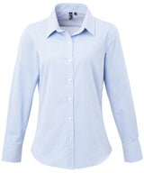Women's Microcheck (Gingham) long sleeve cotton shirt — Light Blue/White