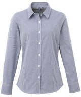 Women's Microcheck (Gingham) long sleeve cotton shirt — Navy/White
