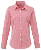 Women's Microcheck (Gingham) long sleeve cotton shirt — Red/White