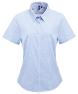 Women's Microcheck (Gingham) short sleeve cotton shirt — Light Blue/White