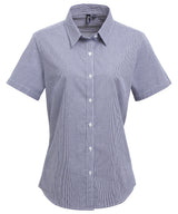 Women's Microcheck (Gingham) short sleeve cotton shirt — Navy/White
