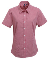 Women's Microcheck (Gingham) short sleeve cotton shirt — Red/White